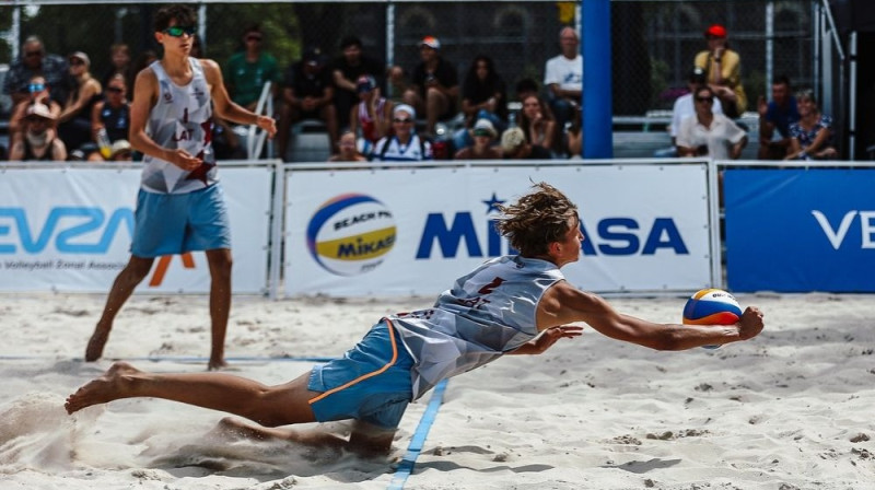 Tomass Silavs un Bruno Liepiņš Foto: O-Sands pludmales volejbols