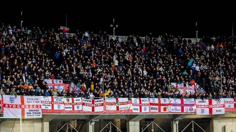 Anglijas izlases fanu sektors. Foto: Andris Grīnbergs/Flickr