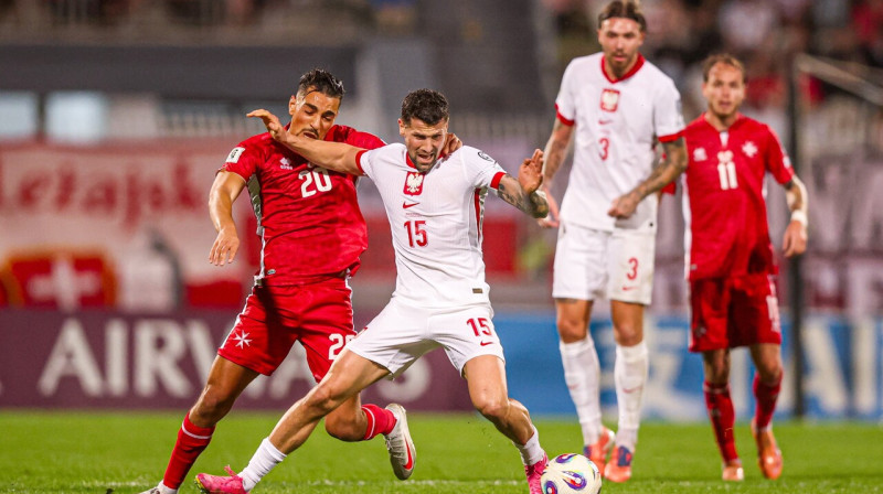 Mirklis no Maltas un Polijas valstsvienību cīņas. Foto: Łukasz Grochala/Zumapress.com/Scanpix