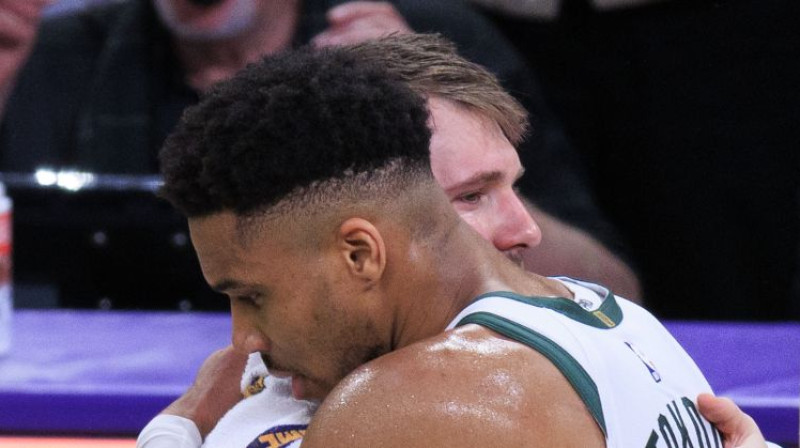 Luka Dončičs un Jannis Adetokunbo. Foto: Zumapress.com/Scanpix