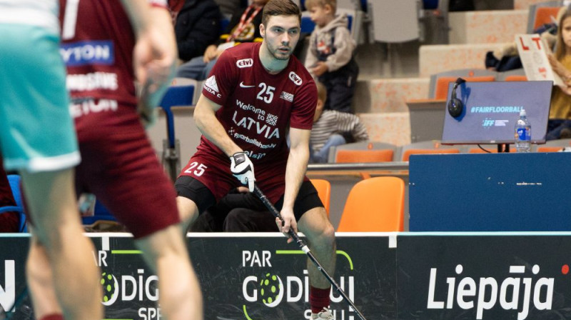 Ralfs Matīss Balodis izcēlās ar diviem vārtiem spēlē pret slovēņiem, foto: IFF