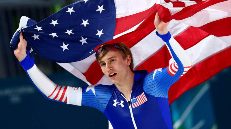 ASV ātrslidotājs Džordans Stolcs. Foto: REUTERS/Guglielmo Mangiapane/Scanpix
