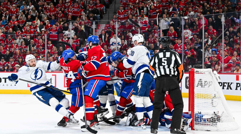Aina Monreālas "Canadiens" un Tampabejas "Lightning" cīņā. Foto: Minas Panagiotakis/AFP/Scanpix