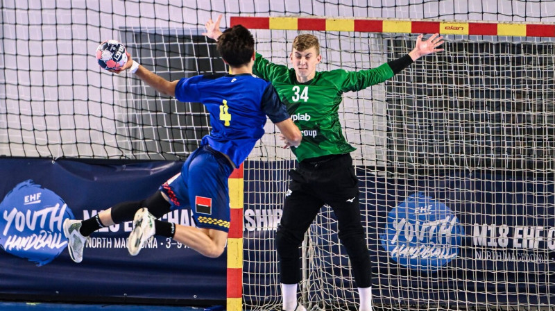 Latvijas U18 valstsvienības vārtsargs Vladislavs Babra. Foto: Denis Dukovski/Ракометна Федерација на Македонија (РФМ/RFM)