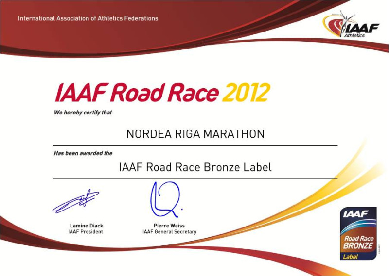 "Nordea Rīgas maratons" saņem prestižo IAAF kvalitātes zīmi